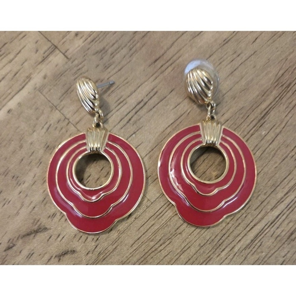 Vintage Trifari red hanging earrings